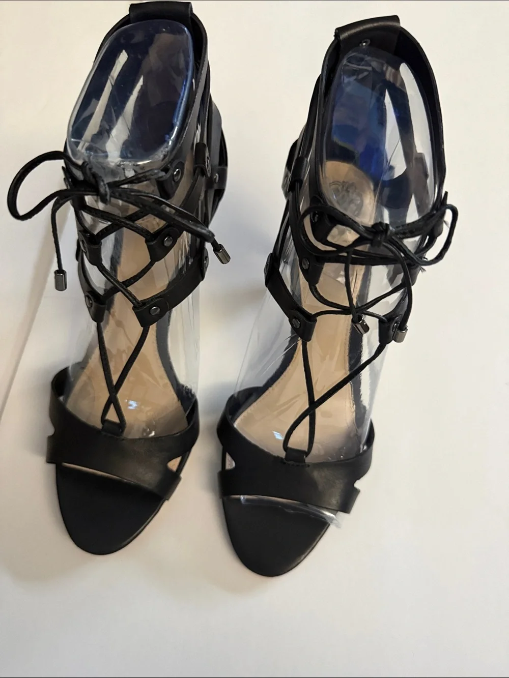 NWT VINCE CAMUTO CLARAN Black Leather Lace-Up High Heel Sandals, 9/39